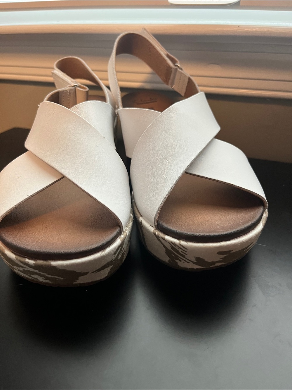 Clarks White Leather Cross-Strap Wedge Sandals - Picture 6 of 10